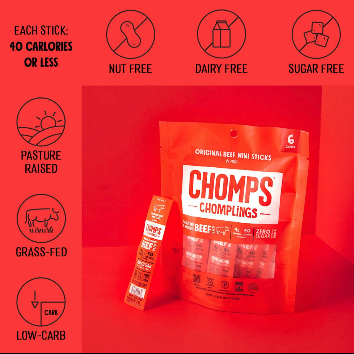 Chomps Mini Snack Size Beef Stick Pack of 10 Mamas Got Heart