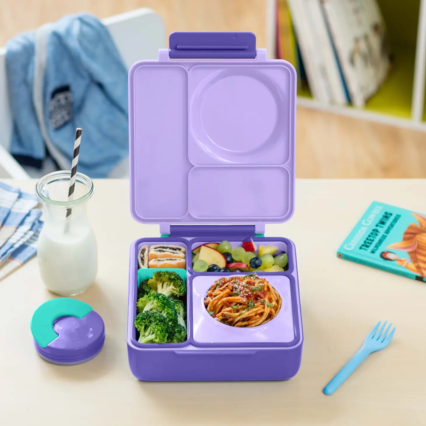 OmieBox Bento Box for Kids - Insulated Bento Lunch Box with Leak Proof  Thermos Food Jar - 3 Compartments, Two Temperature Zones - (Sunshine) 